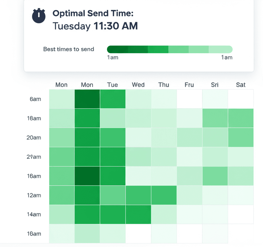 Dashboard showing optimal send times heatmap